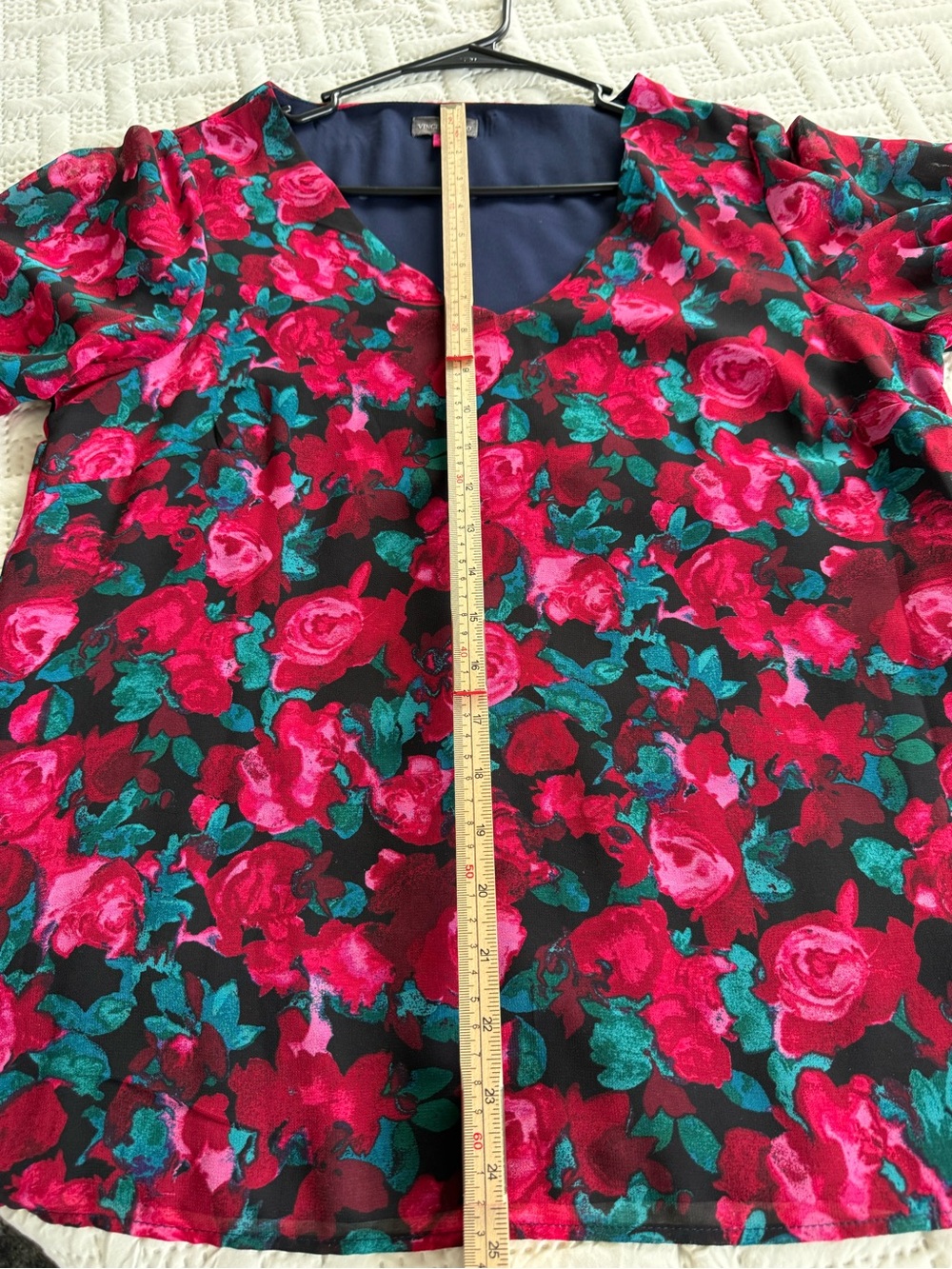Vince Camuto Navy Blouse with Pink & Teal Accents - Picture 7 of 11